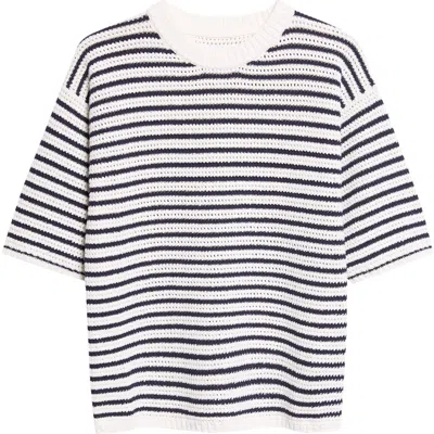 Bottega Veneta Stripe Cotton Pointelle Sweater In White