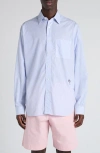 Bottega Veneta Stripe Cotton Poplin Button-up Shirt In Blue