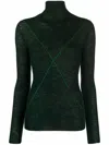 Bottega Veneta Stripe Detail Roll Neck Jumper In Green