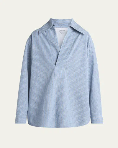 Bottega Veneta Stripe Irregular Cotton Linen Shirt In Blue
