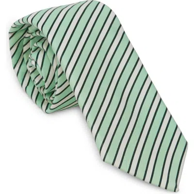 Bottega Veneta Stripe Lambskin Leather Tie In 1800 White/ Mint/ Green