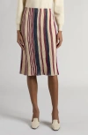 Bottega Veneta Stripe Rib Linen Midi Skirt In String/ Merlot