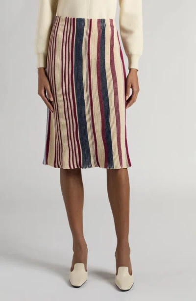 Bottega Veneta Stripe Linen & Cotton Skirt In String/merlot