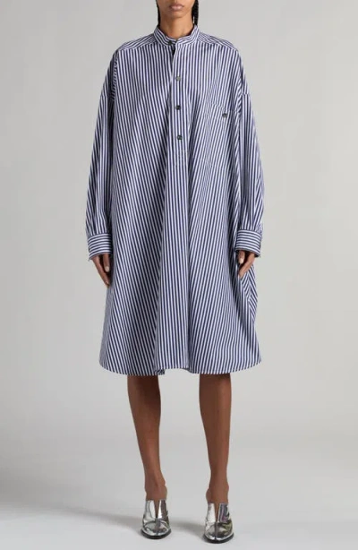 Bottega Veneta Stripe Oversize Long Sleeve Poplin Shirtdress In 4028 Blue/white
