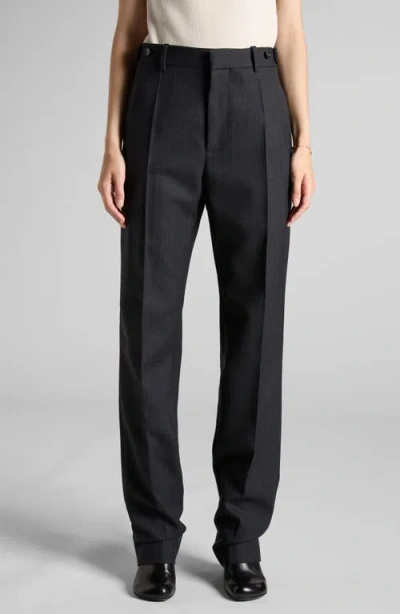 Bottega Veneta Stripe Wool Twill Straight Leg Pants In 1292 Black/dark Blue