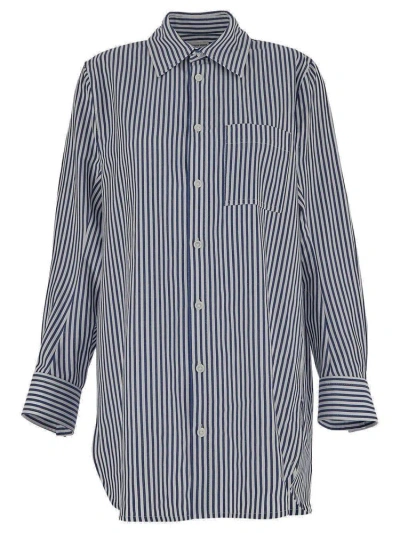 Bottega Veneta Striped Buttoned Shirt In Blue