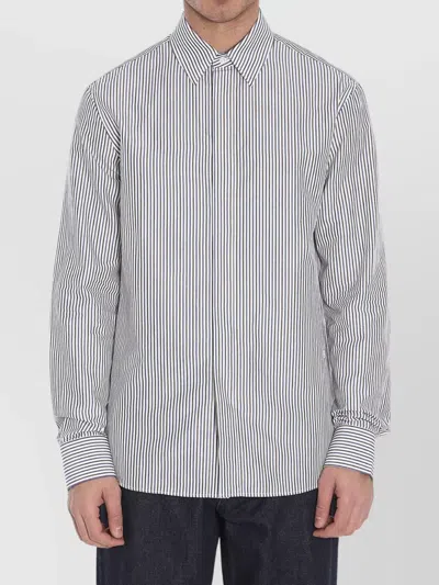 BOTTEGA VENETA STRIPED COTTON AND LINEN BLEND SHIRT