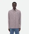 Bottega Veneta Striped Cotton Shirt With "bv" Embroidery In Bordeaux/navy