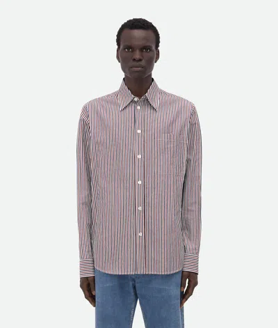 Bottega Veneta Striped Cotton Shirt With "bv" Embroidery In Bordeaux/navy