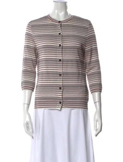 Pre-owned Bottega Veneta Striped Crew Neck Sweater In White
