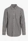 Bottega Veneta Regular Fit Engineer Stripe Cotton Drill Button-up Shirt In Navy