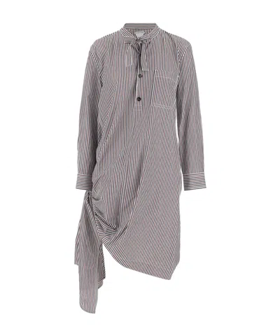 BOTTEGA VENETA COTTON STRIPED DRESS WITH KNOT DETAIL