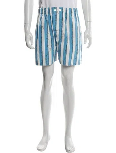 Pre-owned Bottega Veneta Striped Flat Front Shorts In Blue