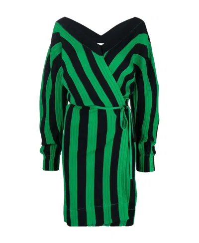 Bottega Veneta Striped Knitted Wrap Dress In Green