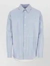 Bottega Veneta Striped Leather Shirt Cuffed Sleeves In Blue
