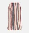 BOTTEGA VENETA STRIPED LINEN AND COTTON MIDI SKIRT