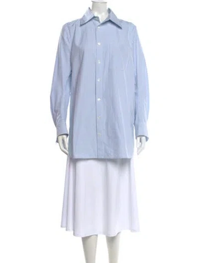 Pre-owned Bottega Veneta Striped Long Sleeve Button-up Top W/ Tags In Blue