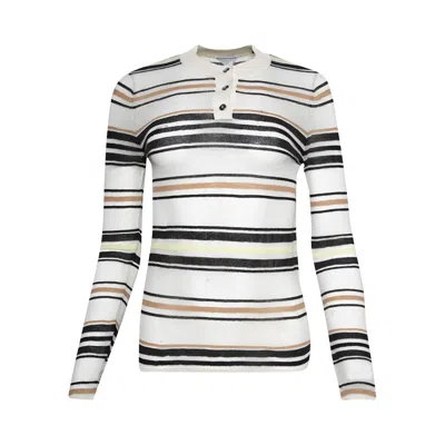 Pre-owned Bottega Veneta Striped Long-sleeve Polo 'dove/yellow/nude' | Multi-color | Women's Size M
