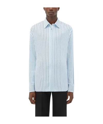 Bottega Veneta Striped Long-sleeved Shirt In Blue