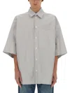 Bottega Veneta Embroidered Poplin Shirt With Drop Shoulders In Grey