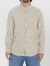 Bottega Veneta Striped Pattern Crinkled Cotton Shirt In White
