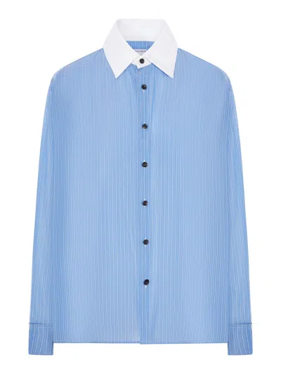Bottega Veneta Striped Shirt With Contrasting Collar In Blue
