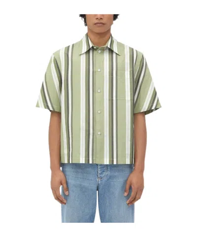Bottega Veneta Striped Short-sleeved Shirt In Light Green White