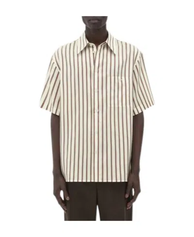 Bottega Veneta Short-sleeved Silk Bicolor Striped Shirt In White