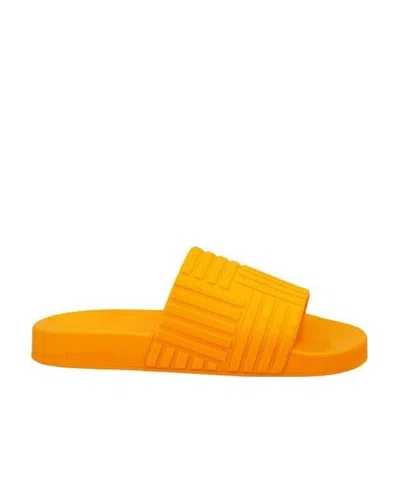 Bottega Veneta Striped-strap Slides In Orange