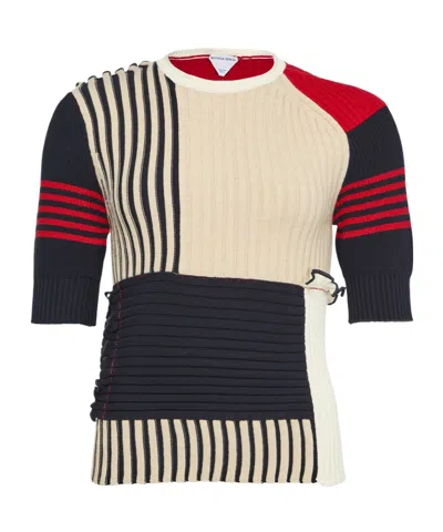 Bottega Veneta Striped Wool Top In Beige