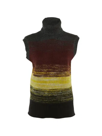Pre-owned Bottega Veneta Striped Turtleneck Sweater In Gray