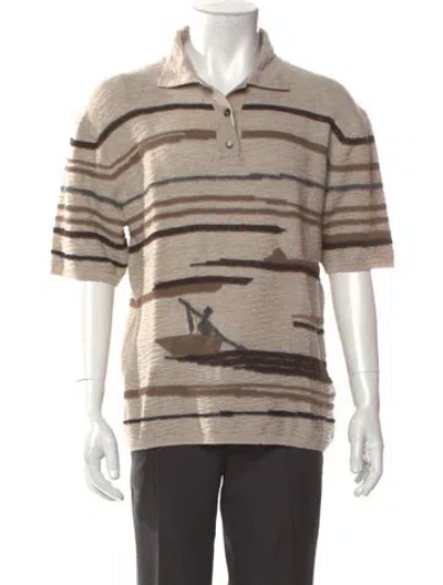 Pre-owned Bottega Veneta Striped V-neck Polo Shirt In Neutral
