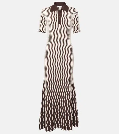 Bottega Veneta Striped Wool Polo Dress In Brown