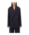 Bottega Veneta Subtle Stripe Double-breasted Wool Jacket In Black