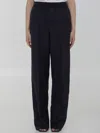 Bottega Veneta Women Striped Wool Trousers In Blue