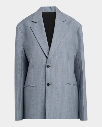 Bottega Veneta Striped Wool-mohair Single-breasted Jacket In Blue