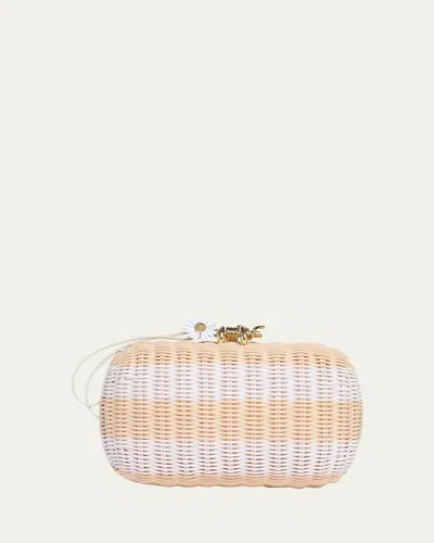 Bottega Veneta Striped Woven Rattan Clutch Bag