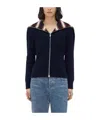 Bottega Veneta Layered Ribbed Striped Cotton Cardigan In Dark Blue/rust/chalk Color