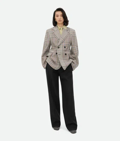 Bottega Veneta Structured Check Cotton Jacket In Pollen/brown/navy