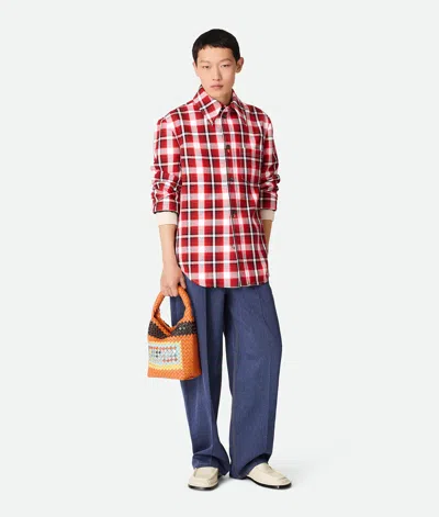 Bottega Veneta Kariertes Overshirt Aus Strukturierter Baumwolle In Tomato/chalk/black