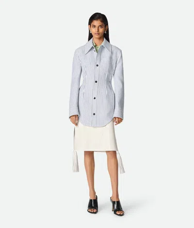 Bottega Veneta Gestreifte Jacke Aus Strukturierter Baumwolle In Chalk/admiral/navy