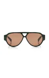 Bottega Veneta Studded Acetate Sunglasses In Green