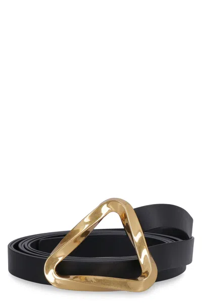 Bottega Veneta Stylish Leather Double Strap Belt With Gold-tone Hardware, Seasonal Must-have For Women In Black