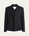 Bottega Veneta Subtle Stripe Knot Button Wool Jacket In Ink-nero