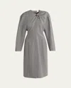 Bottega Veneta Subtle Stripe Melange Wool Dress With Frog Brooch In Vulcano-na