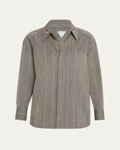 Bottega Veneta Subtle Stripe Wool Shirt With Enamelled Matchsticks