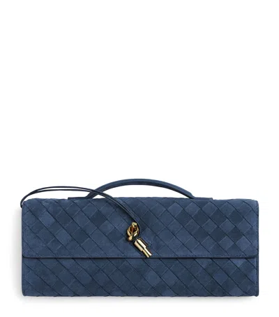 Bottega Veneta Suede Andiamo Clutch Bag In Blue