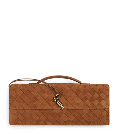 Bottega Veneta Suede Andiamo Clutch Bag In Brown