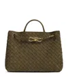 Bottega Veneta Suede Andiamo Top-handle Bag In Gray