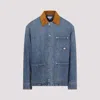 Bottega Veneta Men Blue Jacket With Suede Collar And Logo Patch In Denim Man In Blue